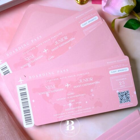 การ์ดแต่งงาน Boarding Pass Pink – Butsaba Printing