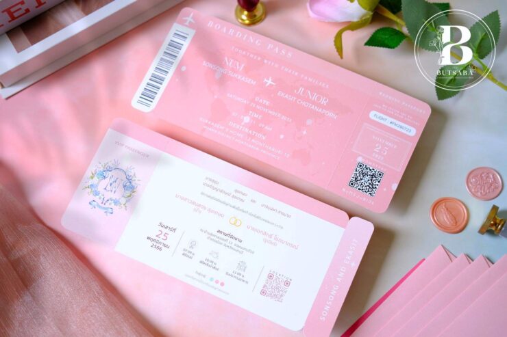 การ์ดแต่งงาน Boarding Pass Pink – Butsaba Printing