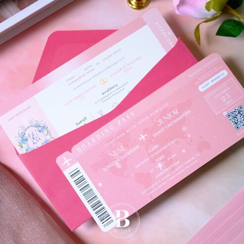 การ์ดแต่งงาน Boarding Pass Pink – Butsaba Printing